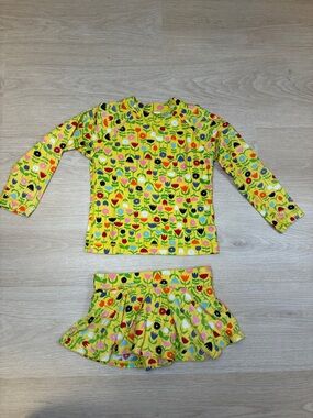 Hanna Andersson Yellow Floral Rash Guard Set - Long Sleeve Top & Swim Skirt